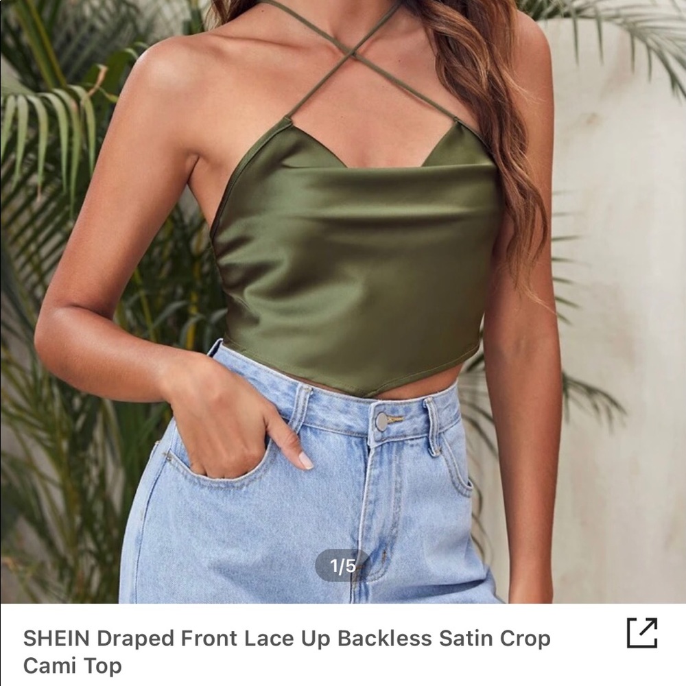SHEIN draped front lace up backless satin crop